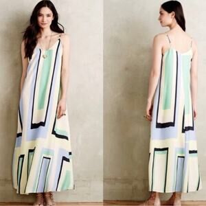 Maeve Geometric Long Maxi Dress Yellow Green Blue size small